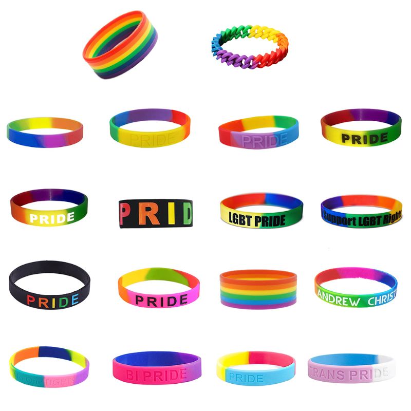 18 soorten Unisex LGBT Rainbow Letters Sport Zes-Kleur Gay Lesbische Trots Siliconen Rubber Polsbandje Armband Party Parade