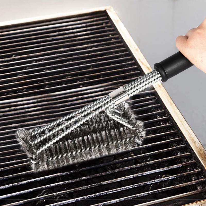 Grill grill rustfrit stål bbq børstehårbørster non-stick rengøringsbørster med håndtag fjern pletter bbq tilbehør