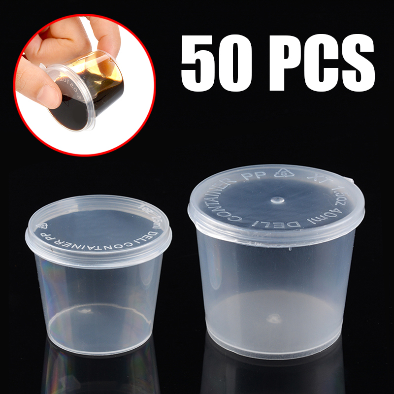 Pots de Sauce en plastique avec couvercles, 50 pièces, tasse de Sauce alimentaire, conteneurs d'emballage jetables anti-fuite, pansements à salade, condimento