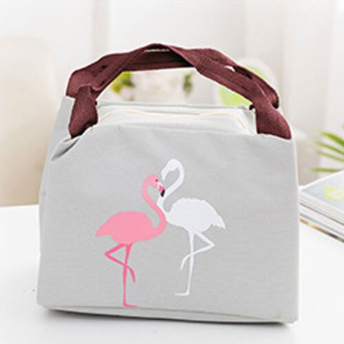 Noennavn sød flamingo bærbar isoleret madpakke madtaske picnic opbevaringsboks til arbejde mænd/kvinder børn skolerejse picnic: Grå