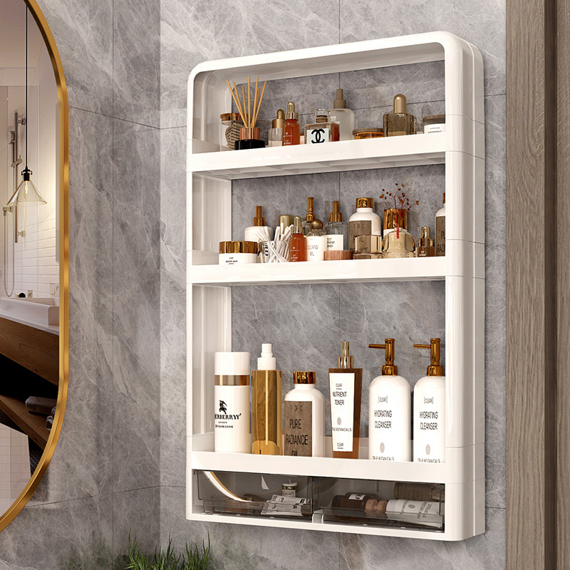 Estante montado en la pared para baño, organizador de cosméticos multifuncional para almacenamiento de artículos de tocador, botellas de condimentos de cocina