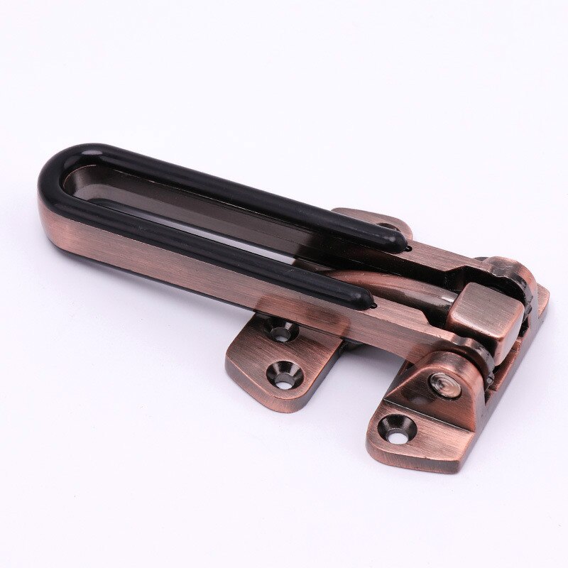 Antique Copper Zinc Alloy Security Door Guard Latch With Black Rubber Stopper Swing Bar Door Security Bolt Latch