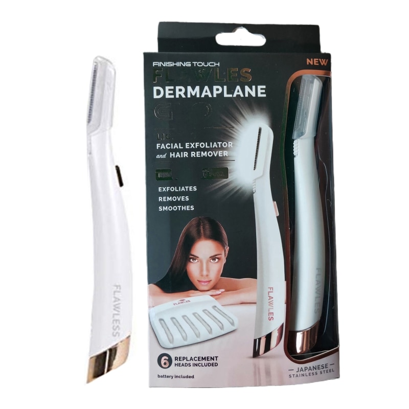 Dermaplane Glo Lighted Facial Razor with 6 Replacement Heads Face Hair Removal