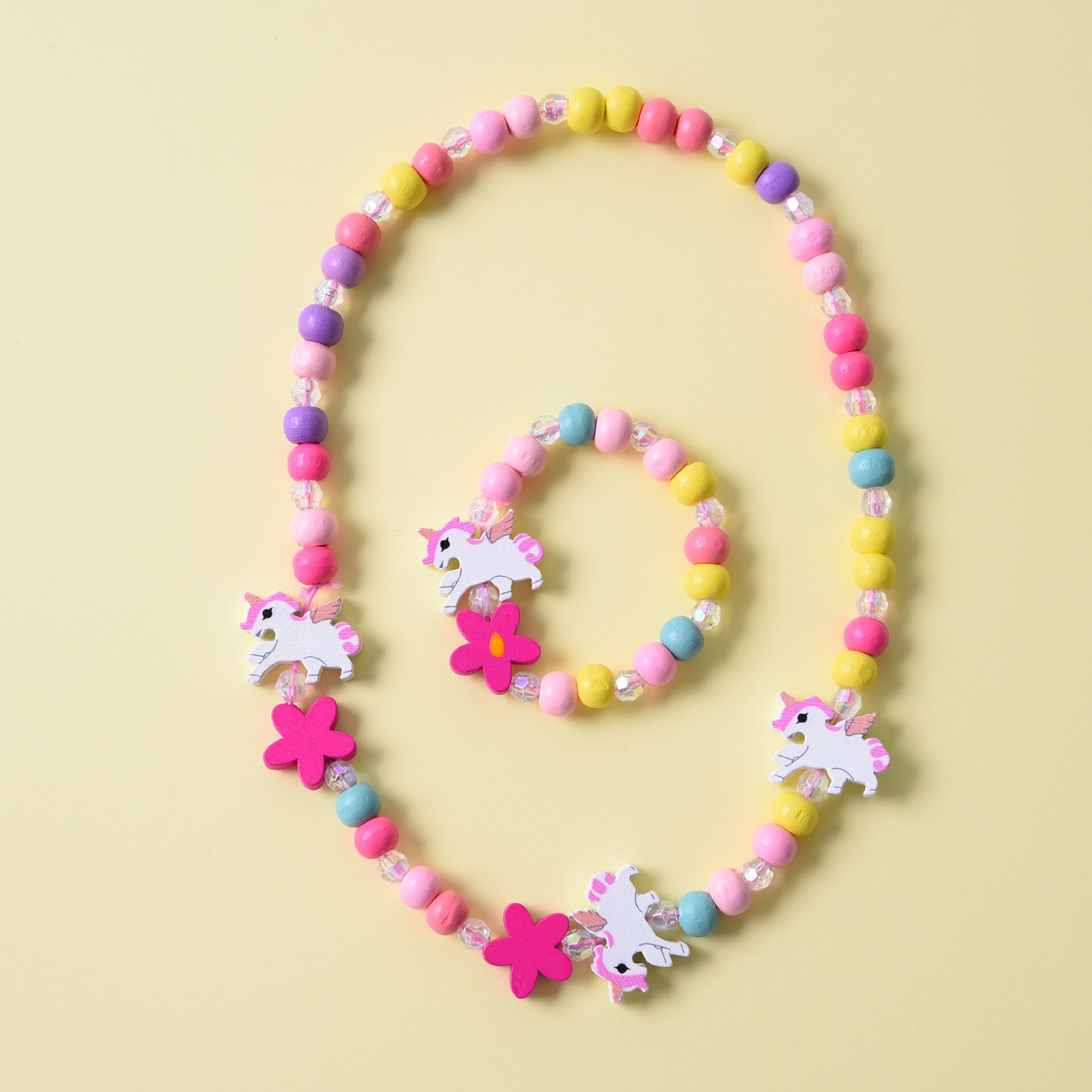 8 Color Natural Wood Colorful Beads Cute Animal Necklace Bracelet Set For Children's Jewelry Girl Birthday