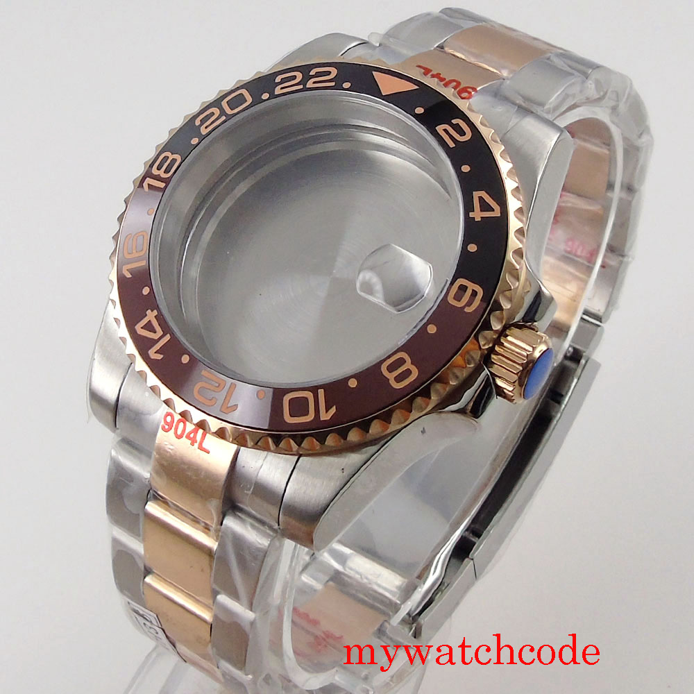 Caja de reloj de buceo sub resistente al agua de 20bar, parte trasera de cristal, oro rosa plateado para movimiento NH34 NH35 NH36 NH37 NH38 NH39