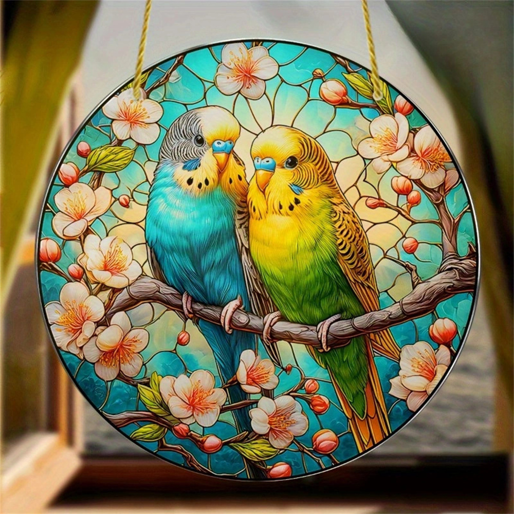2D Acrylic Flat Printing Birds Flowers Animal Pendant Home Tree Window Hanging Decor Car Backpack Pet Wind Chime Ornament: Light Grey