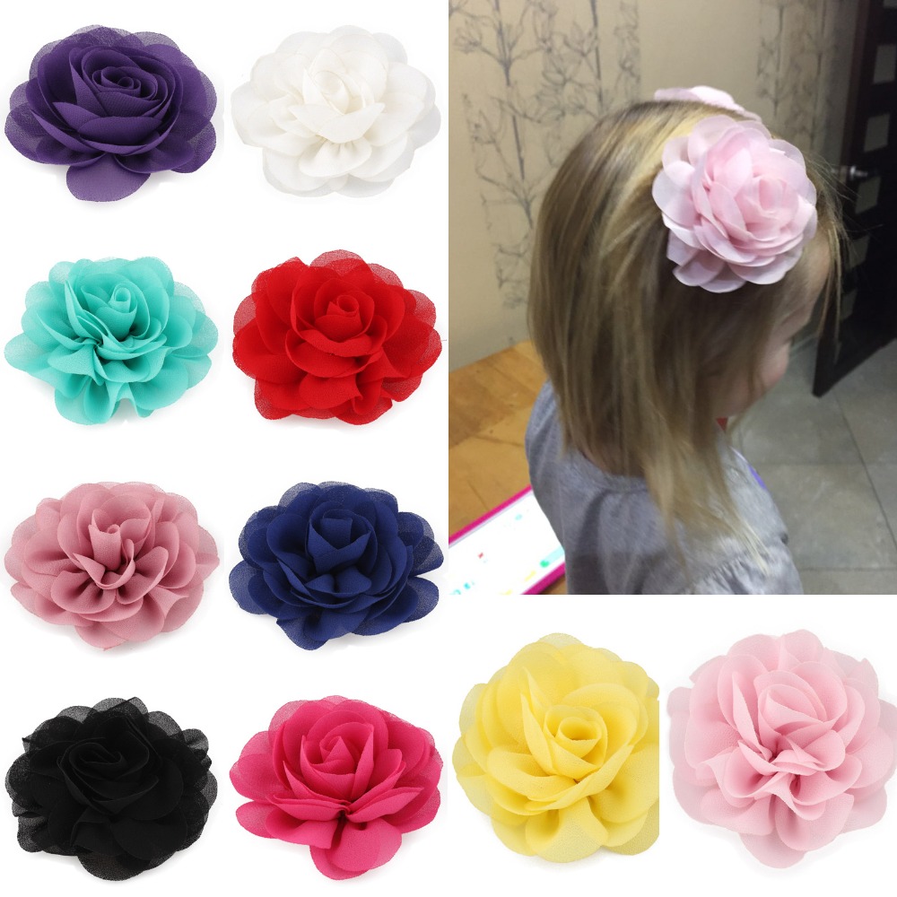 10 peças 20 cores 8.5cm 2024 flores de cabelo de tecido rosa enroladas para crianças meninas acessórios de cabelo pétalas de chiffon flor de papoula grampos de cabelo