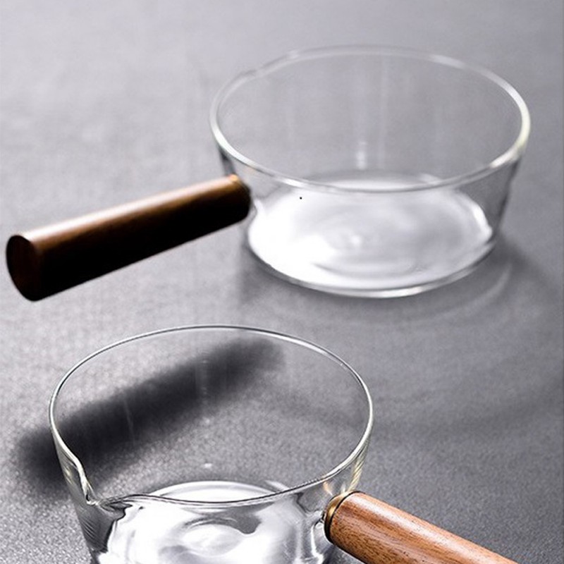 600Ml Glas Saus Melk Pot Met Houten Handvat Inductie Cooke Ontbijt Melk Salade Noedels Soep Steelpan Gasfornuis Kookgerei