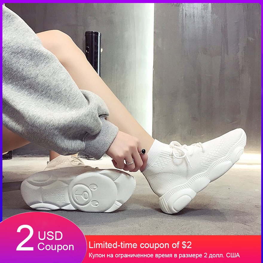 Dames hoge top witte zwarte sneakers dames breischoenen lente zomer casual mesh dikke zool schoenen