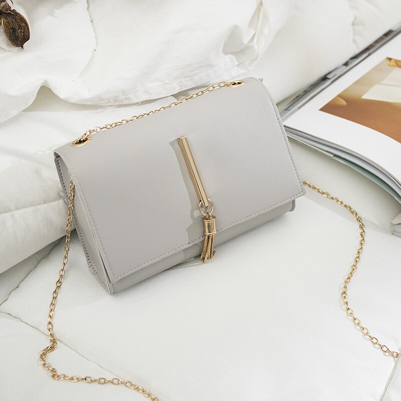 Pakket Han Editie Van PU Vrouwelijke Effen Kleur Kleine Balen Kwastje Mobiele Telefoon Dames Handtassen Schoudertas bolso Mujer: Light Grey