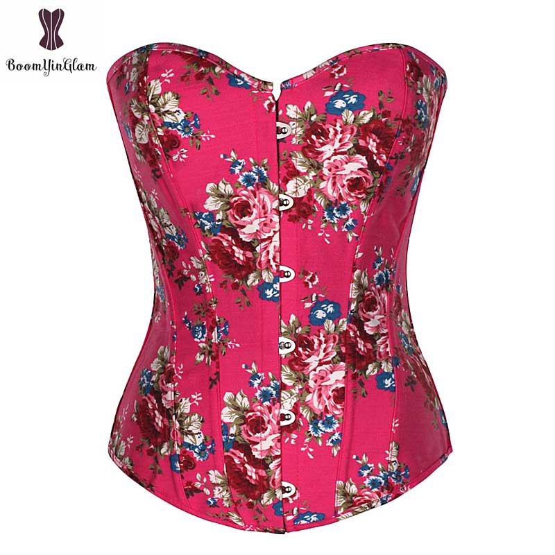 Lolita-prendas de vestir de primavera y verano, corsé Overbust con estampado de flores y cierre de hebilla frontal, corpiño verde y rosa, Corset de buena