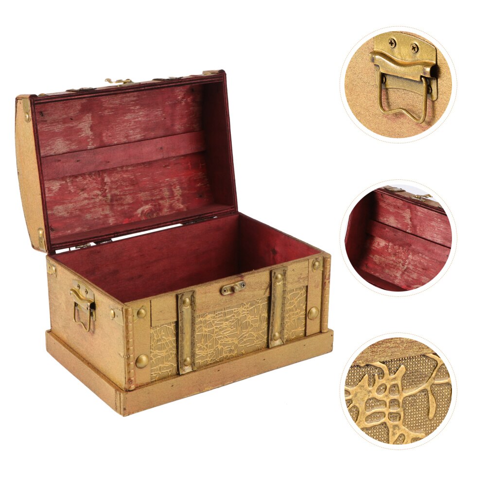 Retro Wooden Pirate Treasure Chest Box Jewelry Storage Organizer Trinket Keepsake Treasure Case Decor Without Lock Size: Default Title