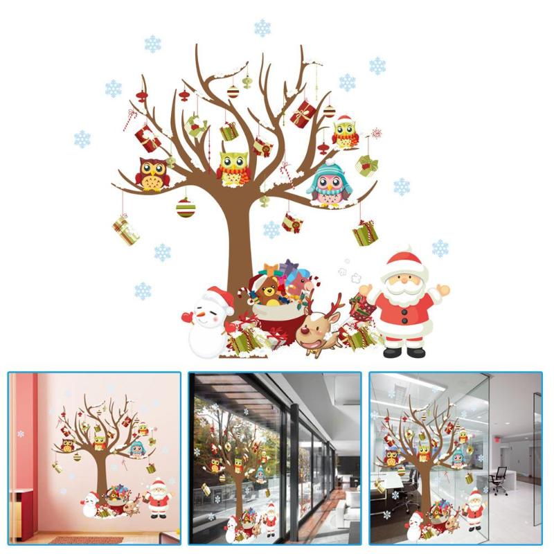 Diy christmas wallsticker stue dekal vindu utstillingsvindu glass nisse ugler tre snøflak år juledekor