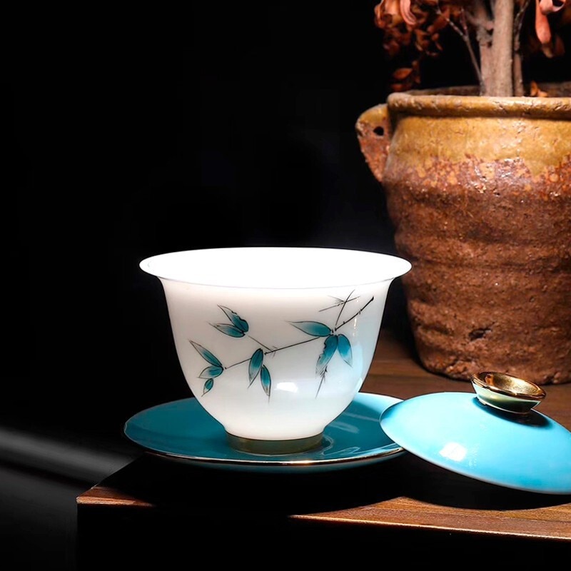 Taza De cerámica para té Gai Wan Cha pintada a mano, tetera De té Kung Fu, tazón Sancai De porcelana De cáscara De huevo, Sopera De CeramicaGaiwan