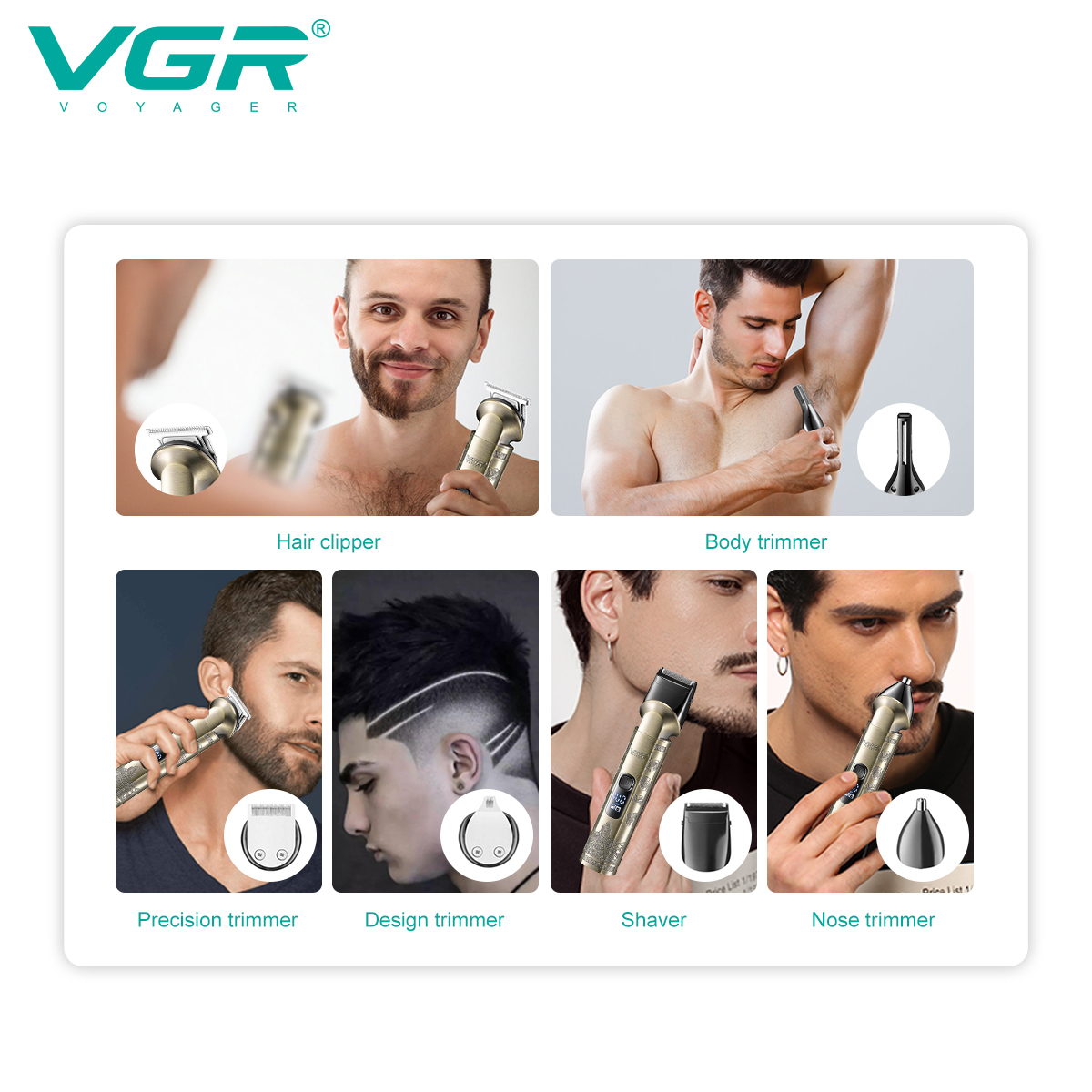 VGR All-in-one Hair Beard Trimmer Men Body Groomer Clipper Electric Shaver Washable Trimer Facial，Nose，Ear，Eyebrow