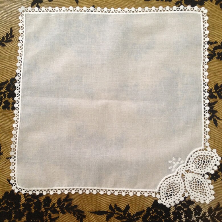 Set of 12 Ladies Handkerchiefs White Cotton Lace Weddding Bridal Handkerchief For Mother of Bride weddings 12 x 12