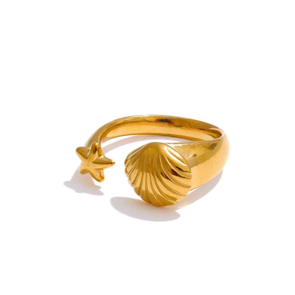Anillo chapado en PVD de Color dorado ajustable abierto con flor de océano Yhpup para mujer, joyería de acero inoxidable a la , accesorios al por mayor: Morado
