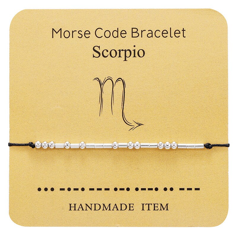 Kupfer Zodiac Konstellationen Morse Code Geflochtene Armbänder Silber Farbe Schwarz Krebs Einstellbar Für Frauen und Mann 1 Stück: 10