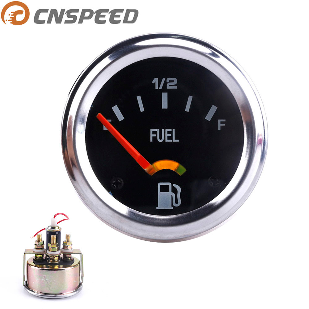 CNSPEED 2" 52mm 12V Mechanical Car Fuel Level Gauge Black Face Car Meter E-1/2-F Fuel level indicator Red Pointer YC101086