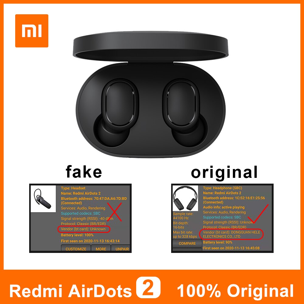 100% Original Xiaomi Redmi Airdots 2 Earbuds AI Control Stereo Bass with Mic Handsfree TWS Wireless Bluetooth 5.0 Earphone