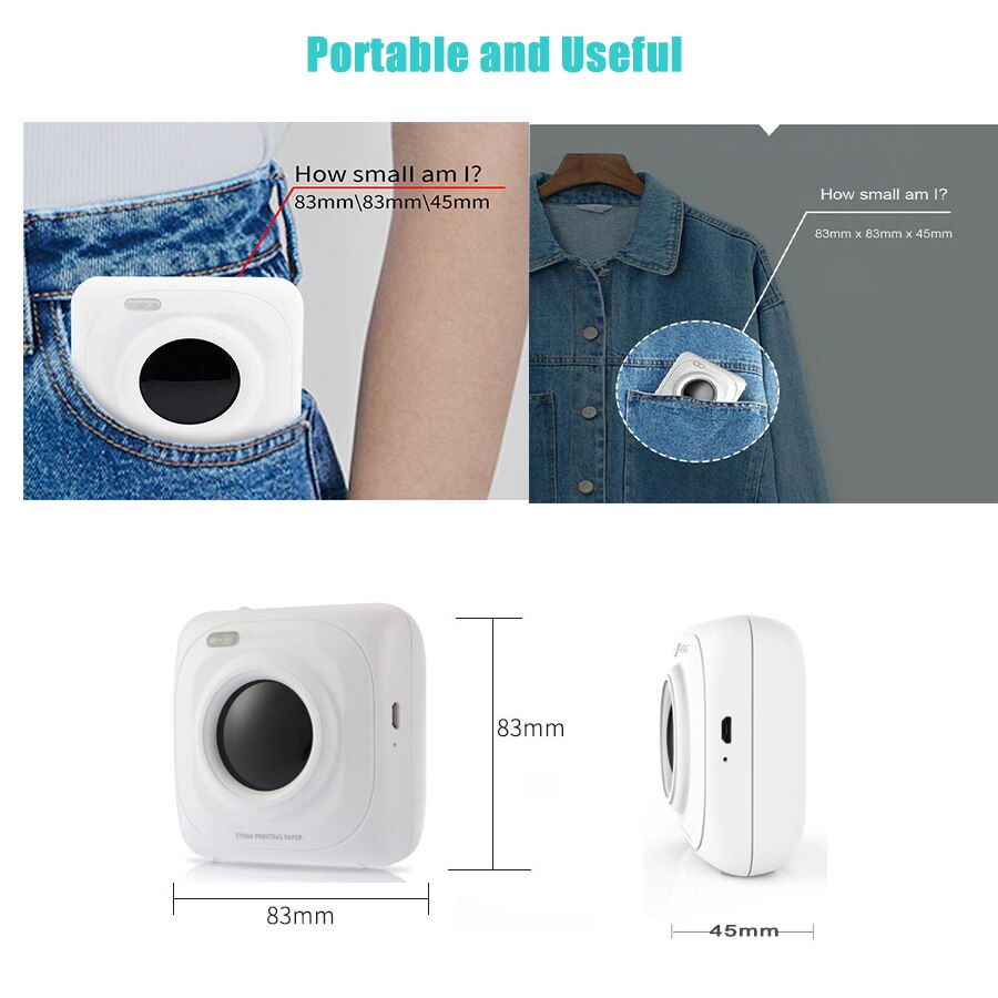 Paperang – mini-imprimante photo thermique Portable P1, bluetooth, USB, pour téléphone Android et iOS