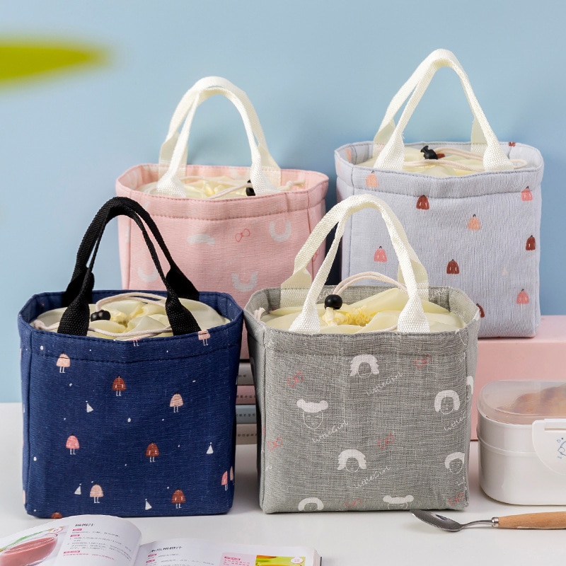 Korean Style Cooler Lunch Bags Thermal Cute Lunch Bags For Women Men Kids Convenient Lunch Box Tote Picnic Food Drawstring Bags
