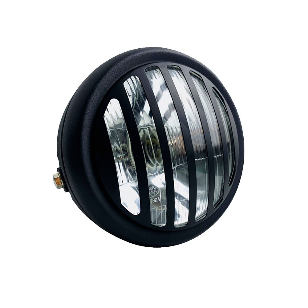 Phare LED rond avec supports pour motos, pour Chopper/Bobber/Cafe Racer/vélos de tourisme, 12V: Black headlight