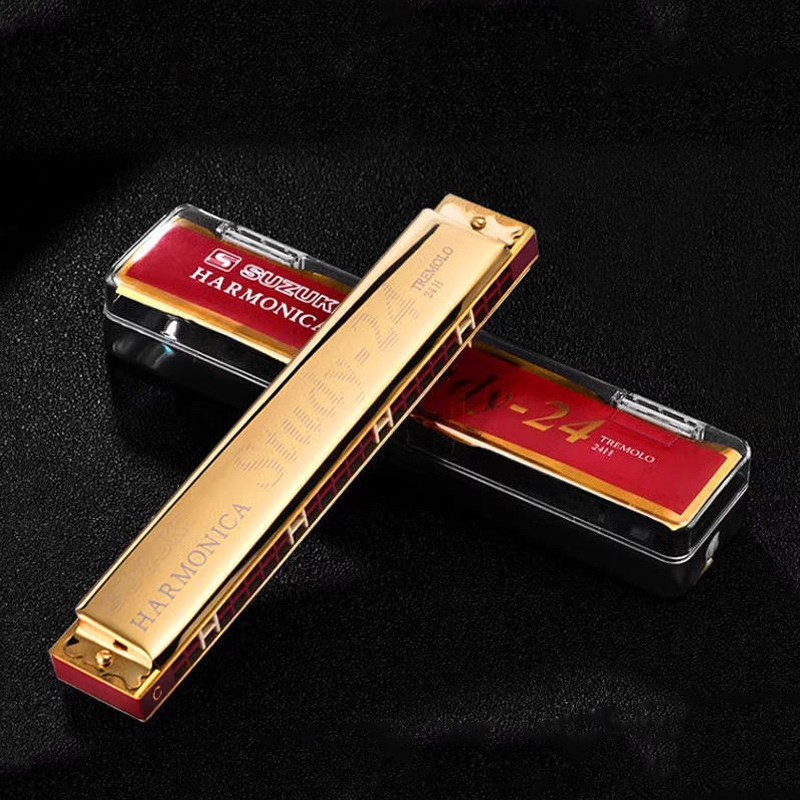 SUZUKI Armónica Tremolo Estudio 24 teclas de C Versión de 5 colores Estudio de armónica polifónica-24 Tremolo 24 C Llave de C japonesa: Oro