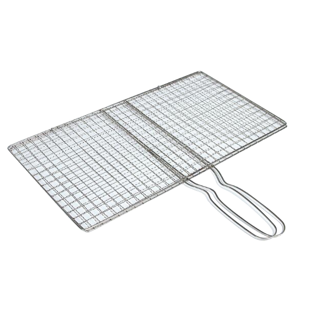 Stainless Steel Rectangular Grilling Basket | Long Wooden Handle | Vegetables Meat Fish |