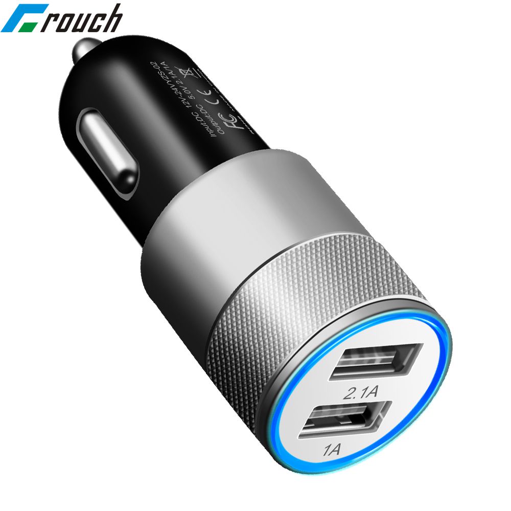Crouch 5V 2.1A Dual Usb Auto-Oplader Metalen Legering Snelle Auto Telefoon Oplader Adapter Voor Iphone Xiaomi Samsung huawei Htc Lg Lader