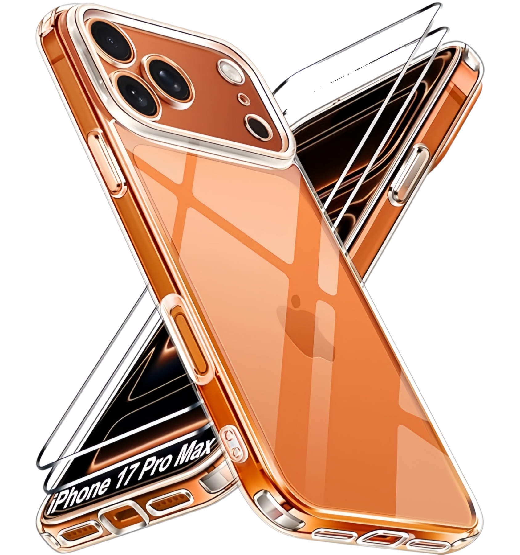 Transparante hoesje ontworpen voor iPhone 17 Pro Max/Air/17E met 2 stuks gehard glas screenprotector, schokbestendige harde slanke achterkant hoes
