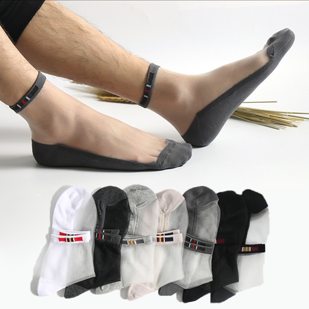 NewMen Socken Ultra-Dünne Glas Silk Kurzen Unsichtbare Transparente Socken Männer Baumwolle Crew Männlichen Baumwolle Anti Skid Atmungsaktive socken