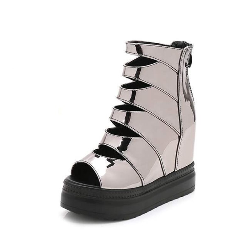 Dam höga klackar sandaler sommar läder dold klack gladiator sandaler dam platåskor kvinnlig chunky sandal