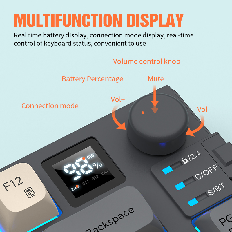 Bezprzewodowy zestaw klawiatur Nexusclick K920 z ekranem Klawiatura do gier Bluetooth Podwójne połączenie Trybowe łączenie wielu urządzeń, ergonomiczne