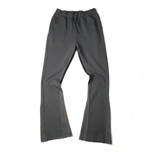 Pantalones de chándal deconstruidos negros/grises, pantalones de algodón de rizo ajustados acampanados, ropa de calle Vintage con abertura de pierna ancha de longitud extendida: L SIZE 34 / Dark grey