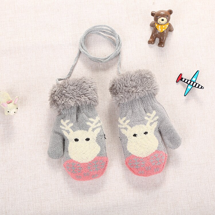 Guanti di lana in pile invernale alce carino di natale più guanti in velluto ispessimento a prova di freddo e guanti caldi per bambini 0-3 anni: Grey