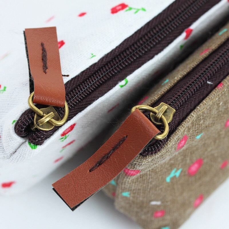 Estuche de lona con estampado Floral y cremallera para lápices, bolsa de tela con estampado de flores, material escolar y de oficina