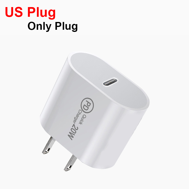 QC3.0/PD caricabatterie rapido 20W caricatore a doppia porta per AU/EU/UK/US Plug caricabatterie rapido per telefono cellulare USB/type-c per iphone cavo C2C/C2L: US plug
