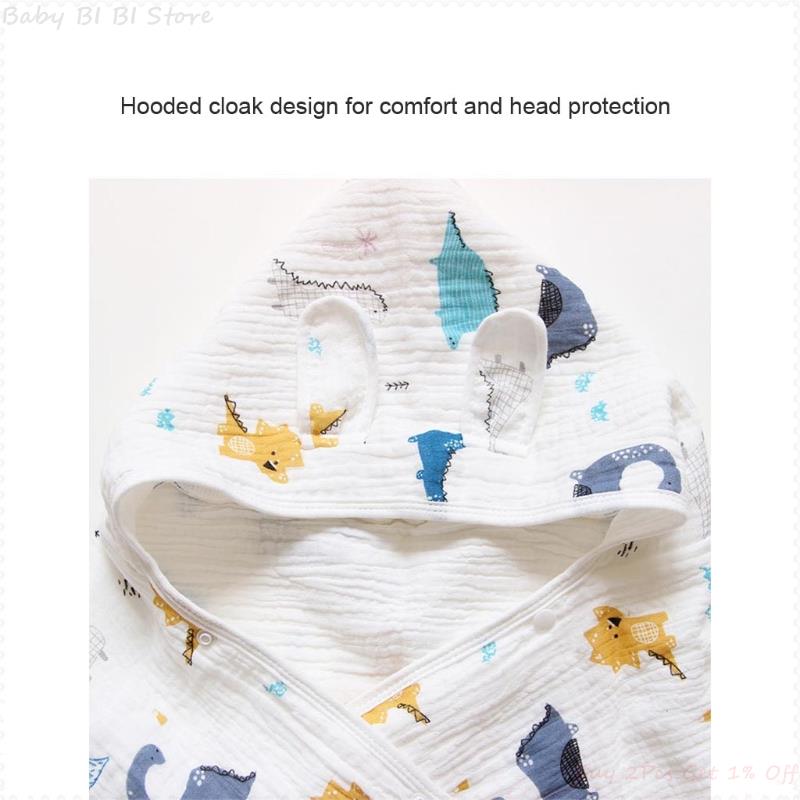 1 pc baby badrock med huva, badhandduk med tecknad print, mjuk, absorberande bomullsmantel, poncho, badrock för barn