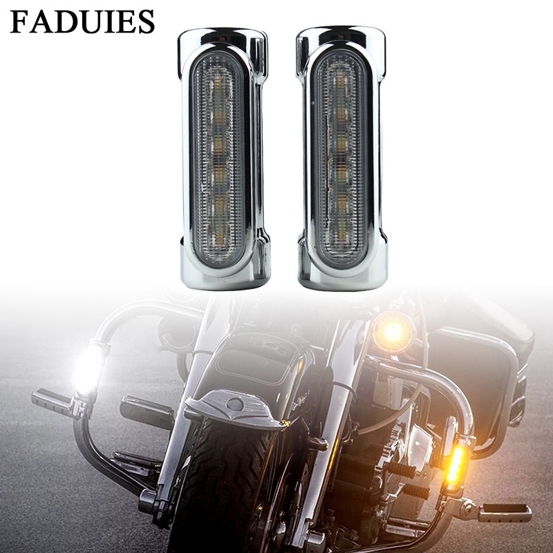 FADUIES Chrome Motorfiets Snelweg Bar Switchback Rijden Licht Wit Amber LED voor Crash Bars VOOR Harley Bike Touring Fietsen