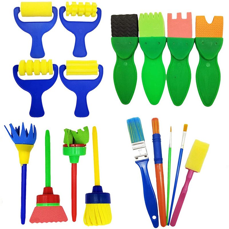 17 pièces éponge peinture pinceaux Kit enfants artisanat brosses ensembles pour enfants peinture apprentissage création d'art