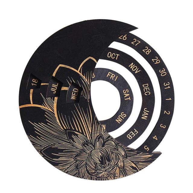 Wooden Round Perpetual Calendar Wooden Wall Calendar Wall Hanging Crafts Decorative Xmas Handicraft Decoration: A