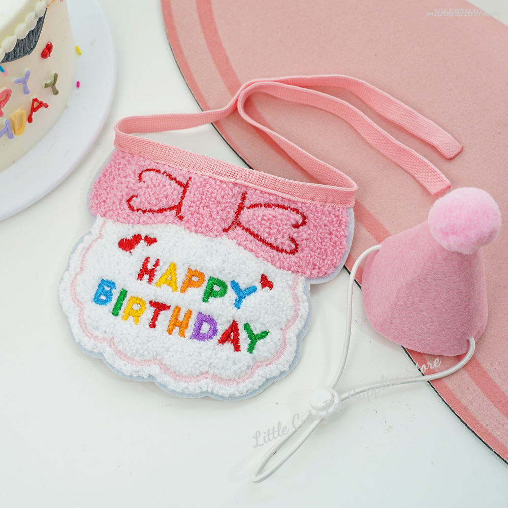 Chapéu de aniversário de gato e babador com bandana ajustável, Roupa doce do aniversário do animal de estimação, Cachecol de gatos: Transparente