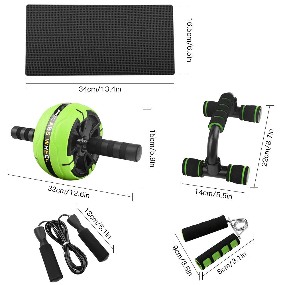 AB Wheel Roller Kit Abdominal Wheel Set with Push-Up Bar Jump Rope Hand Gripper and Knee Pad Home Gym Workout Equipment