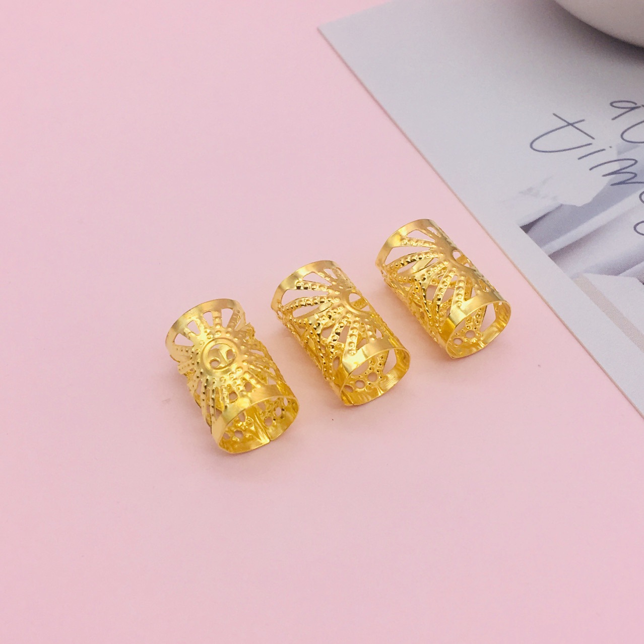 10 unids/lote 6x9mm cuentas doradas y plateadas, cuentas ajustables para trenzas de pelo, anillos trenzados para el cabello, Clips para puños, tubos, herramienta de estilismo de joyería: Caqui oscuro