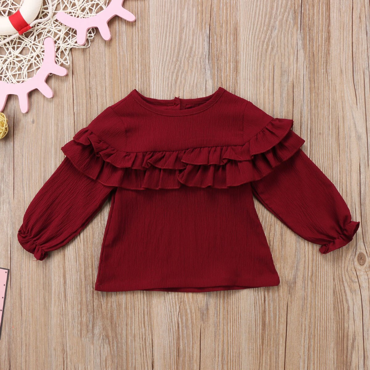 Del Bambino Del Bambino Della Ragazza Del Capretto Balza Camicia a Maniche Lunghe O-Collo Magliette E Camicette Camicetta Vestiti Della Camicia 3 Colori