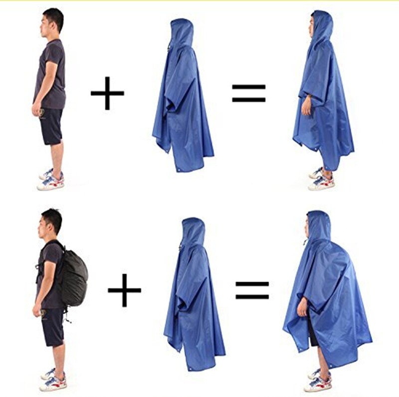 3 In 1 Poncho Rain Cover Rain Coat Hood Hiking Cycling Rain Cover Poncho Waterproof Tent Outdoor Camping Tent Mat Awning Shelter