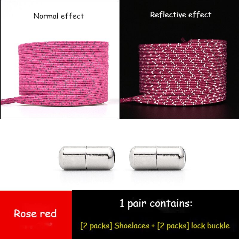 Cordones elásticos reflectantes sin lazos para zapatillas, cordones de goma para zapato que No se ata, planos y rápidos para niños y adultos: Rose Red