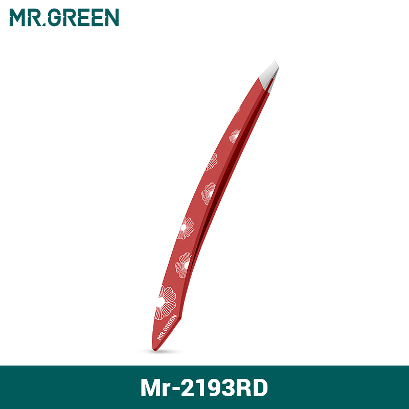 MR.GREEN-pinzas para cejas con mango curvo, extractor de pelos finos, herramientas de maquillaje, Clips de belleza de acero inoxidable, eliminación: Verde