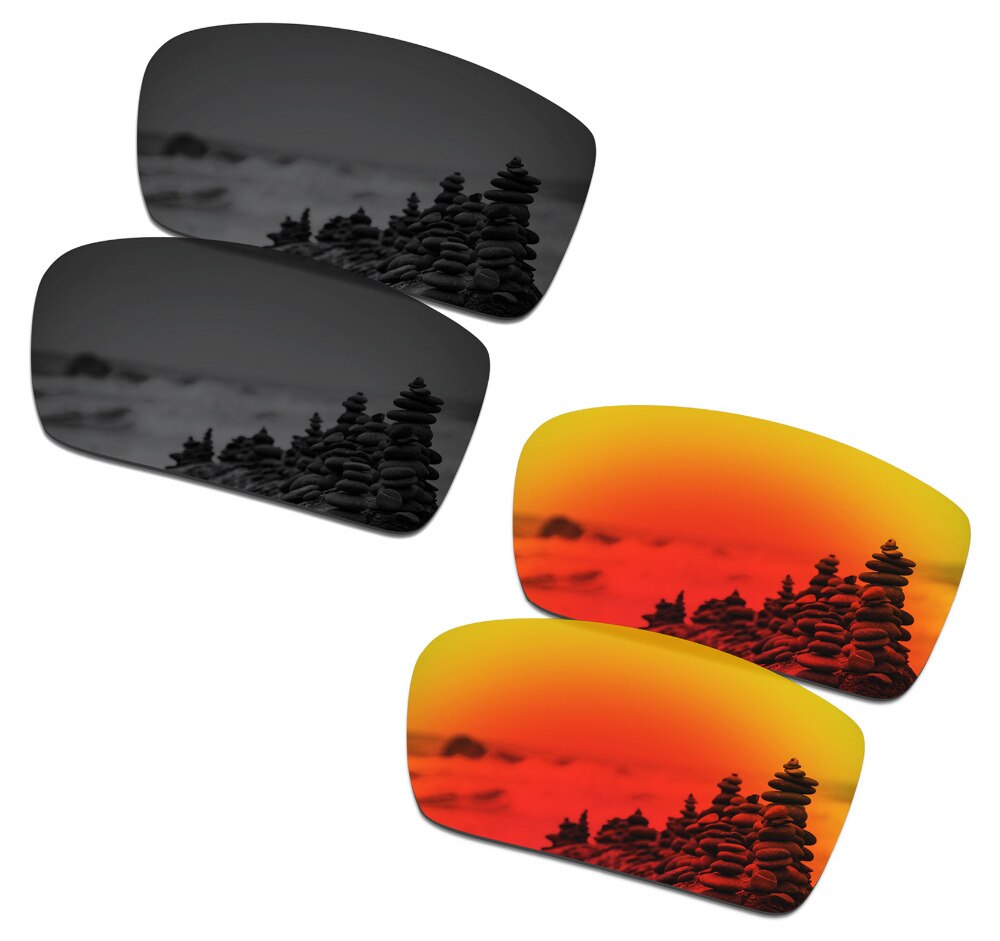 SmartVLT 2 Pairs Gepolariseerde Zonnebril Vervanging Lenzen voor Oakley Gascan Stealth Zwart en Fire Red